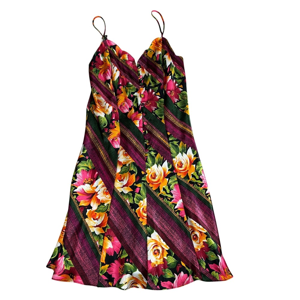 Vintage‎ Victorias Secret Floral Stripe Slip Dress Small Pink Green Y2K Lingerie